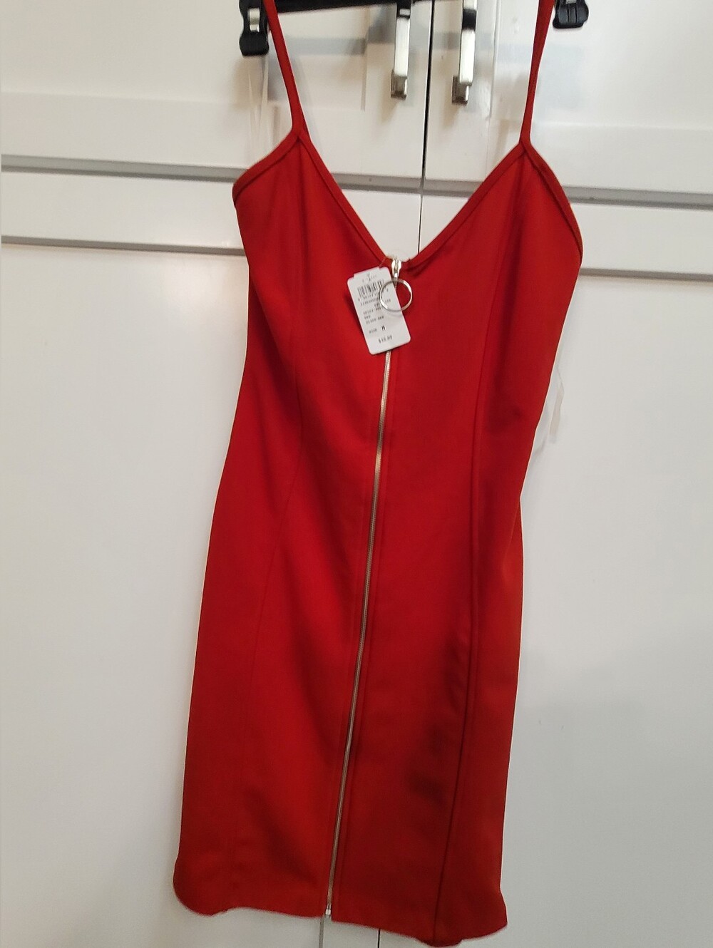 Windsor Red Zip-Front Spaghetti-Strap Mini Dress